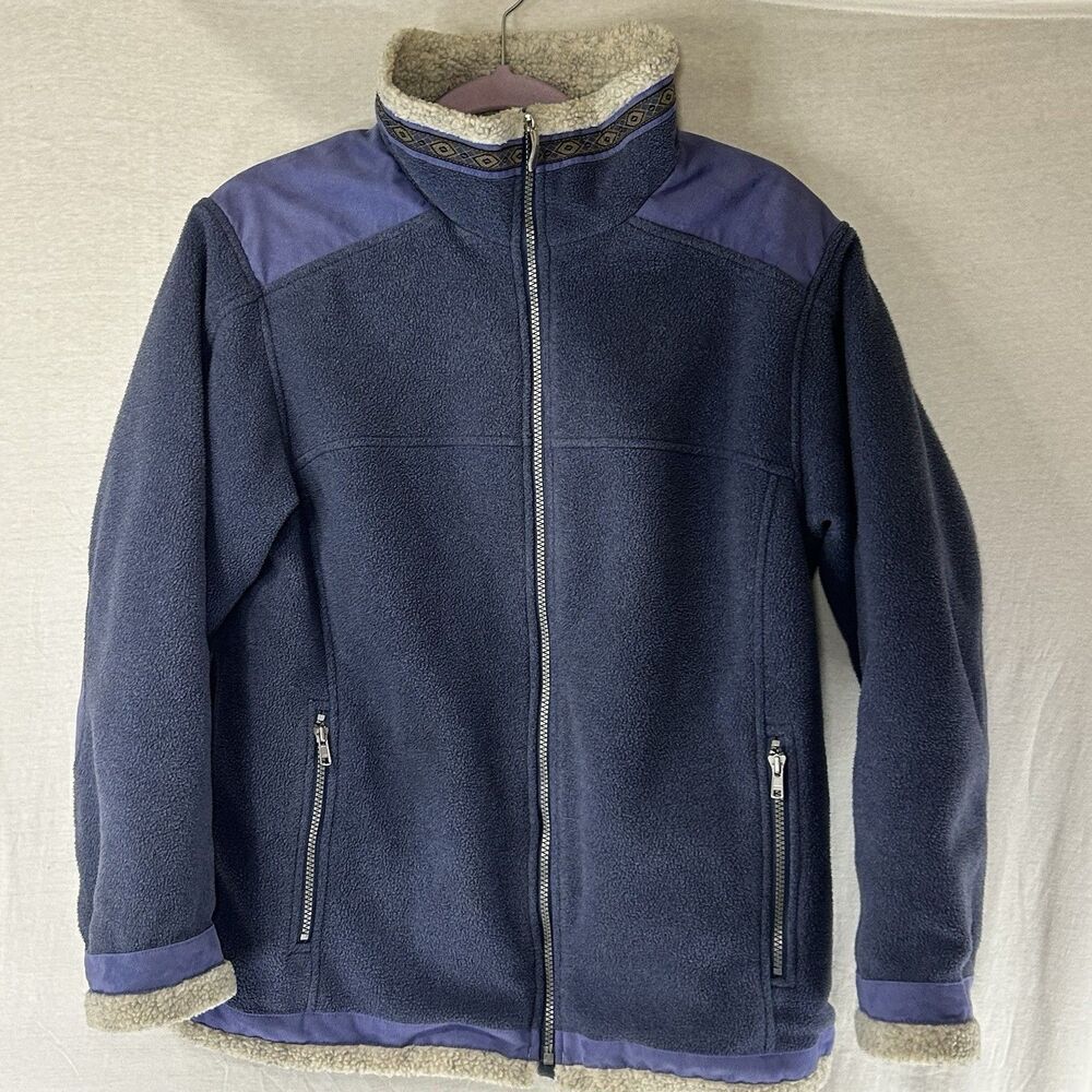Cabelas Aztec Suede Elbow Heavy Fleece Blue Women’s Size L Full Zip Jacket Coat
